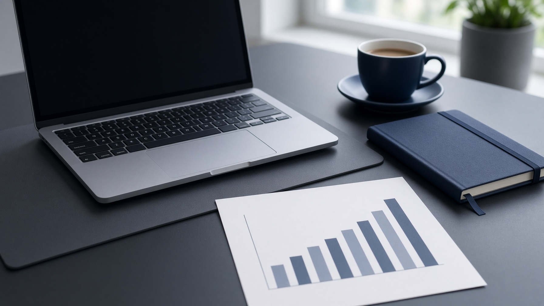 Campaign planning desk with a laptop and charts
